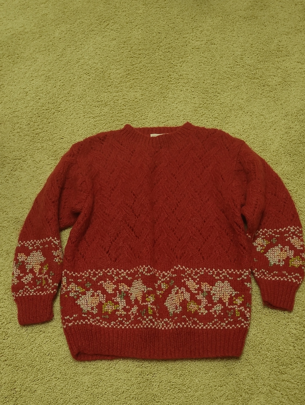 Women's Red Patterned Crewneck Sweater